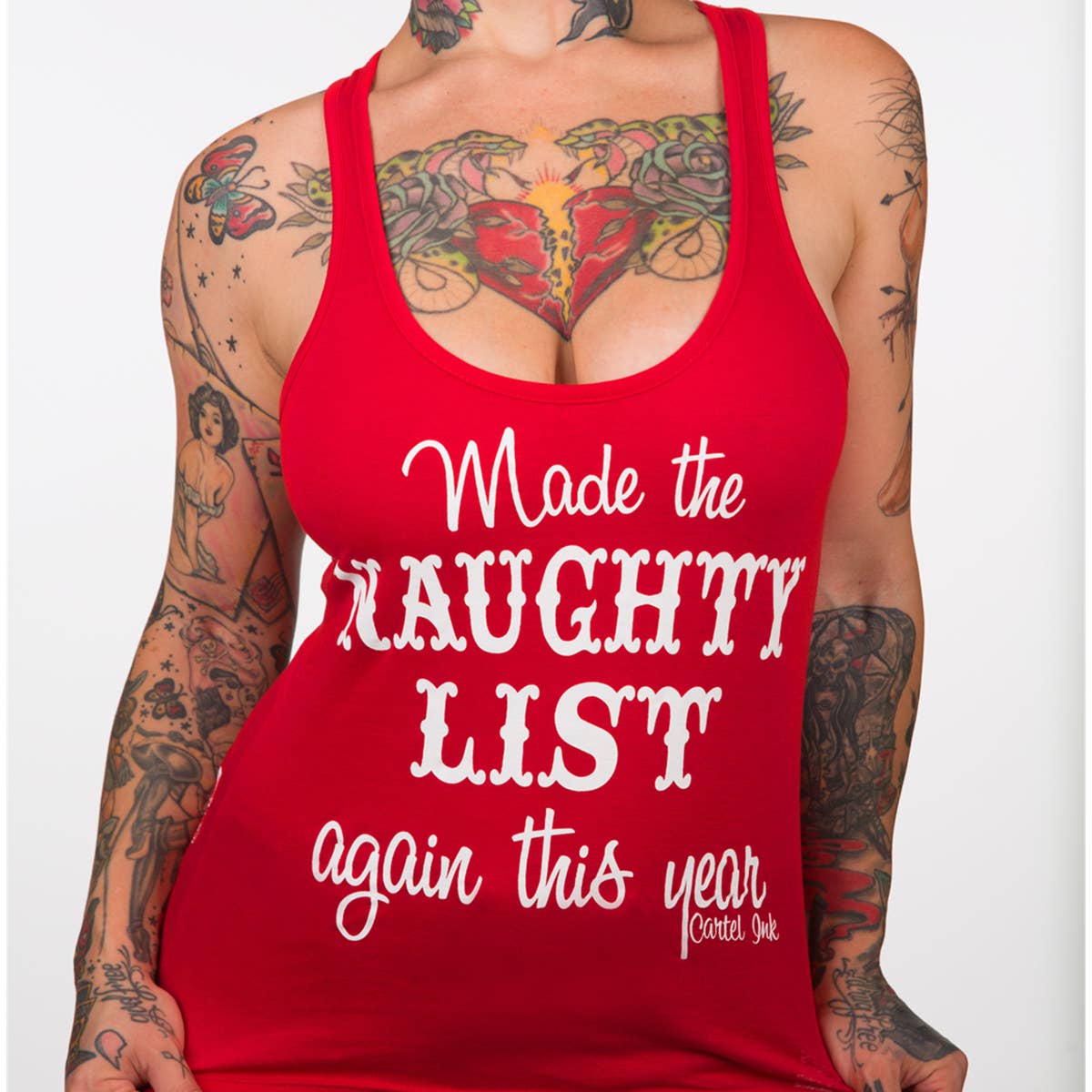 Cartel Ink - 3484-RED WHITE | Made The Naughty List Again | W's Racerback: Red White / L - TANKTOP - Synik Clothing - synikclothing.com
