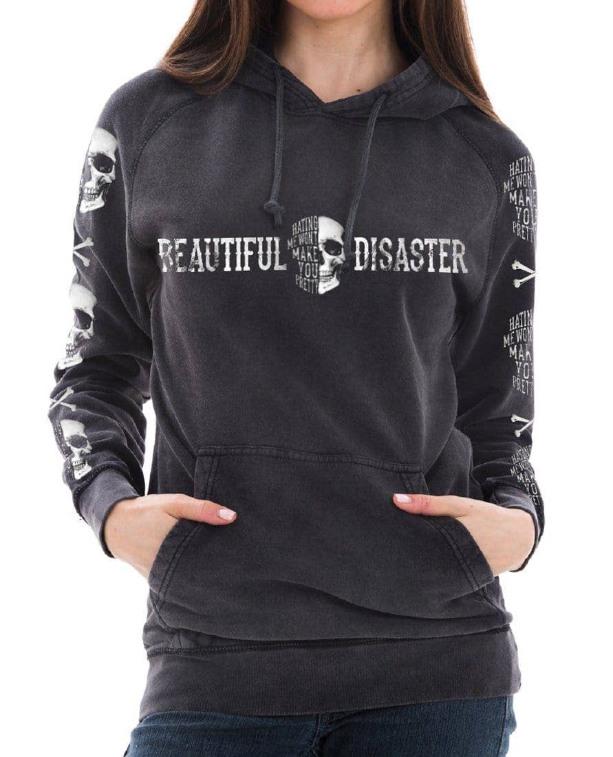 Beautiful Disaster - Hating Me Skull Mineral Wash Pullover Hoodie