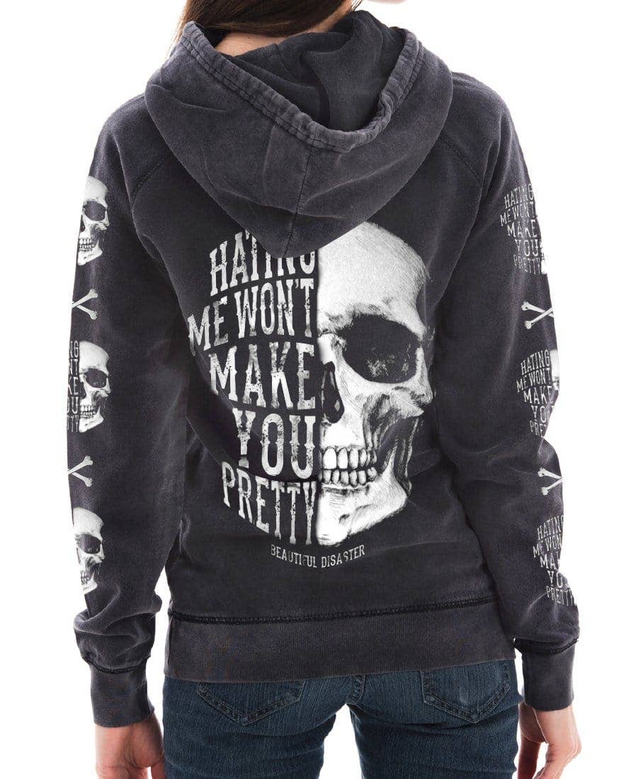 Beautiful Disaster - Hating Me Skull Mineral Wash Pullover Hoodie
