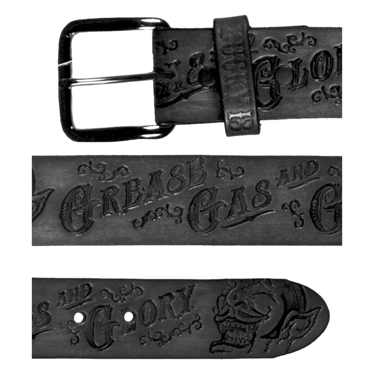 Lucky 13 GREASE, GAS & GLORY Embossed Leather Belt