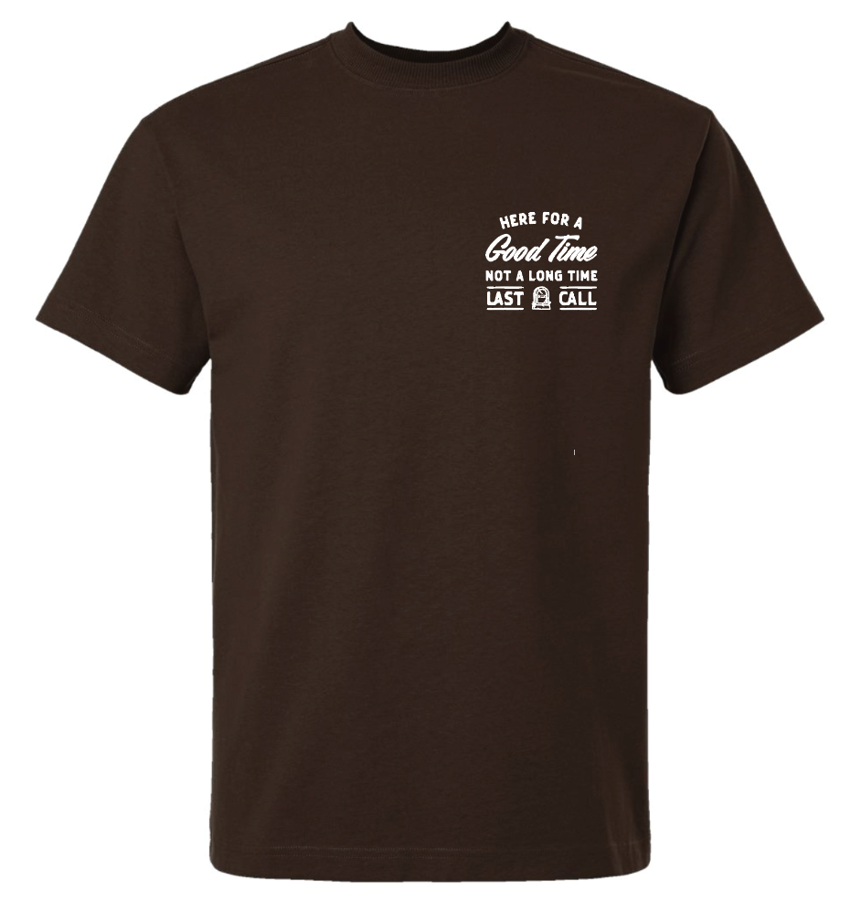 LAST CALL CO. HERE BADGE TSHIRT