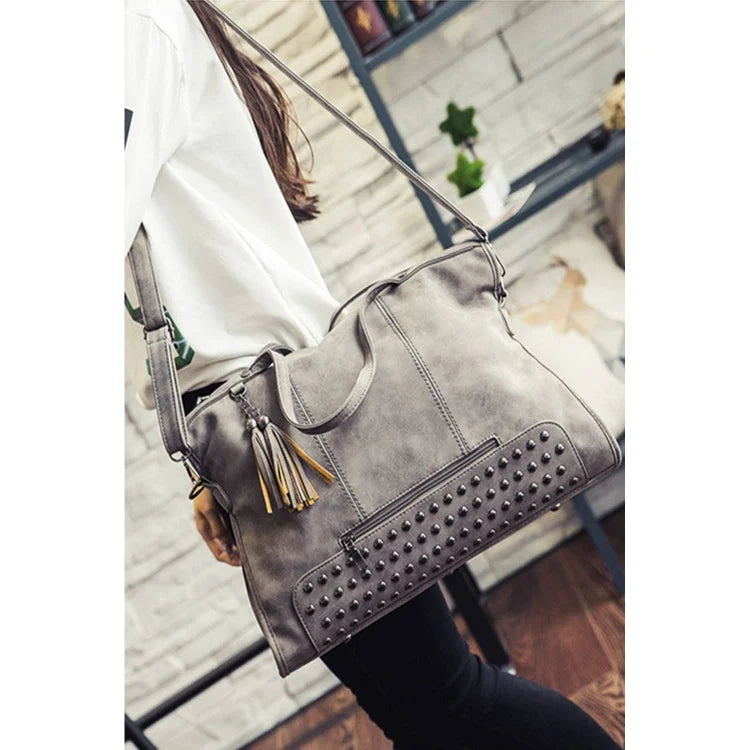 Blushing Owl Co - Gray Vintage Studded Handbag / Tote - - synikclothing.com