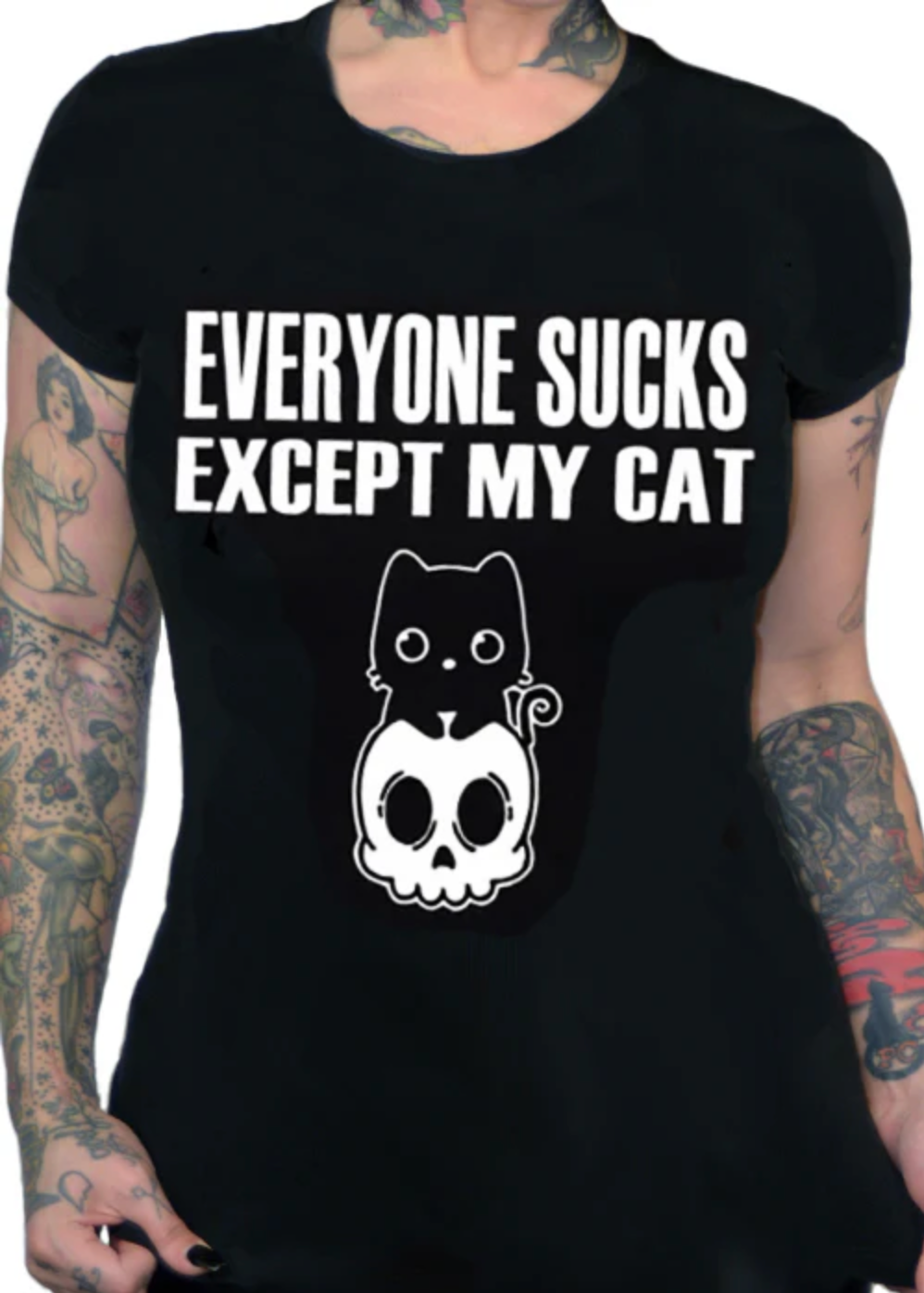 Pinky Star - EVERYONE SUCK EXCEPT MY CAT Cat Lovers Graphic Tee  