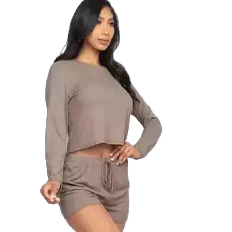 CAPELLA-APPAREL-RIBBED-LONG-SLEEVES-TOP-&-SHORTS-SET - SET - synikclothing.com