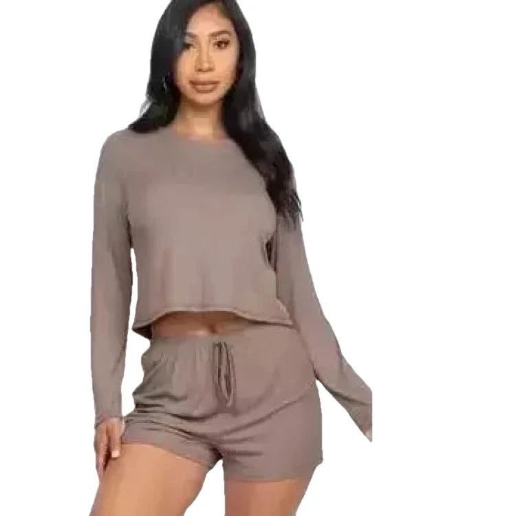 CAPELLA-APPAREL-RIBBED-LONG-SLEEVES-TOP-&-SHORTS-SET - SET - synikclothing.com