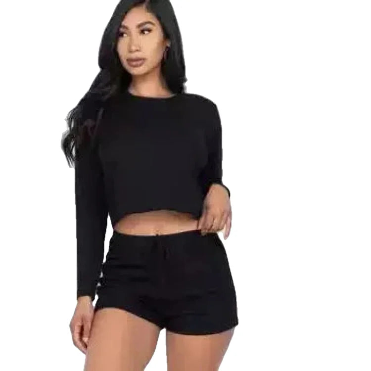 CAPELLA-APPAREL-RIBBED-LONG-SLEEVES-TOP-&-SHORTS-SET - SET - synikclothing.com