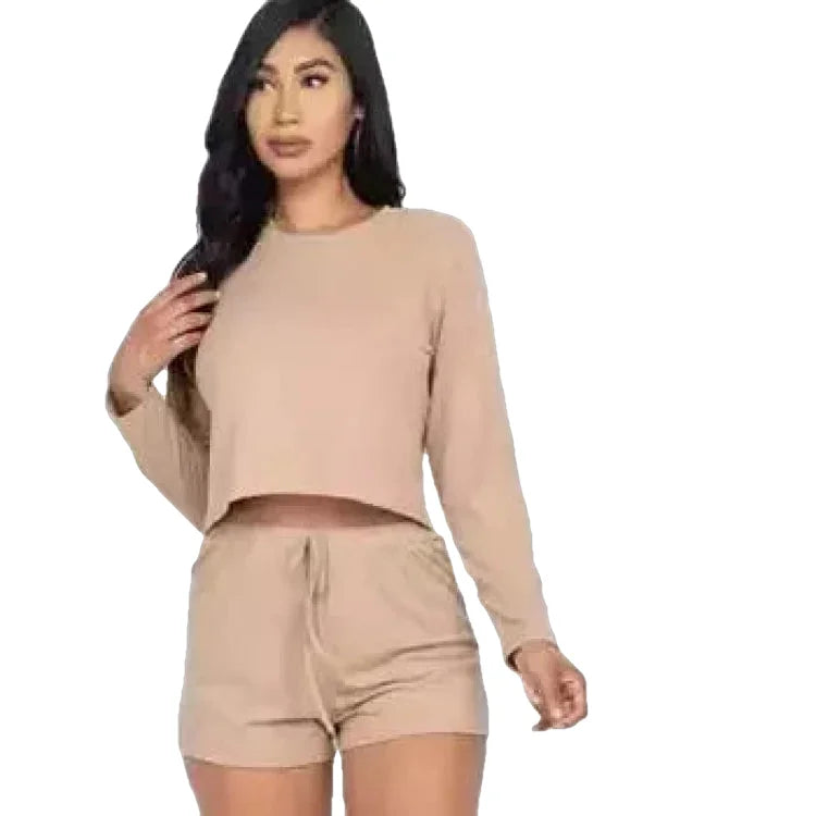 CAPELLA-APPAREL-RIBBED-LONG-SLEEVES-TOP-&-SHORTS-SET - SET - synikclothing.com