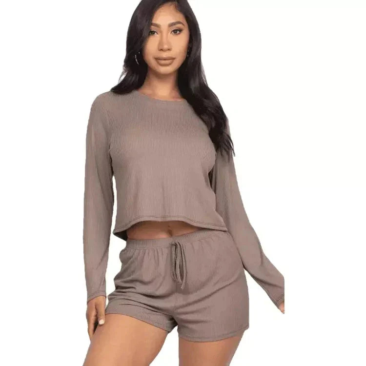 CAPELLA-APPAREL-RIBBED-LONG-SLEEVES-TOP-&-SHORTS-SET - SET - synikclothing.com