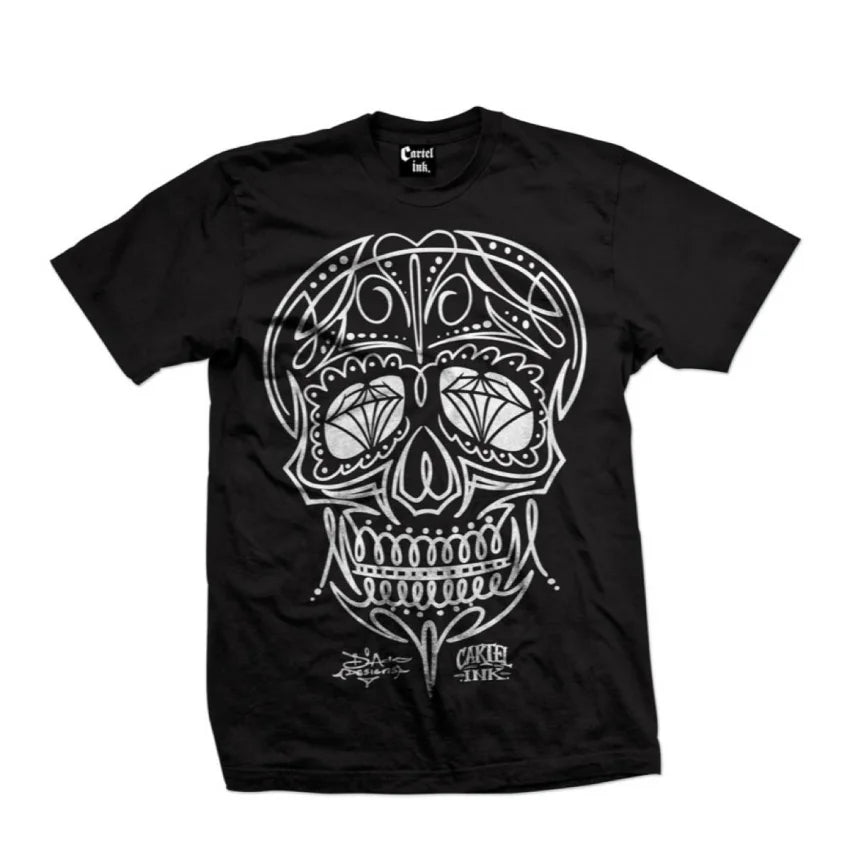 Cartel Ink - 5091-BLACK WHITE | Pinstripe Skull* - - synikclothing.com