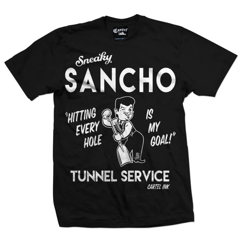 Cartel Ink - 5416-BLACK WHITE | Sneaky Sancho Tunnel Service | Men's Tee: Black White / 2X - - Synik Clothing - synikclothing.com