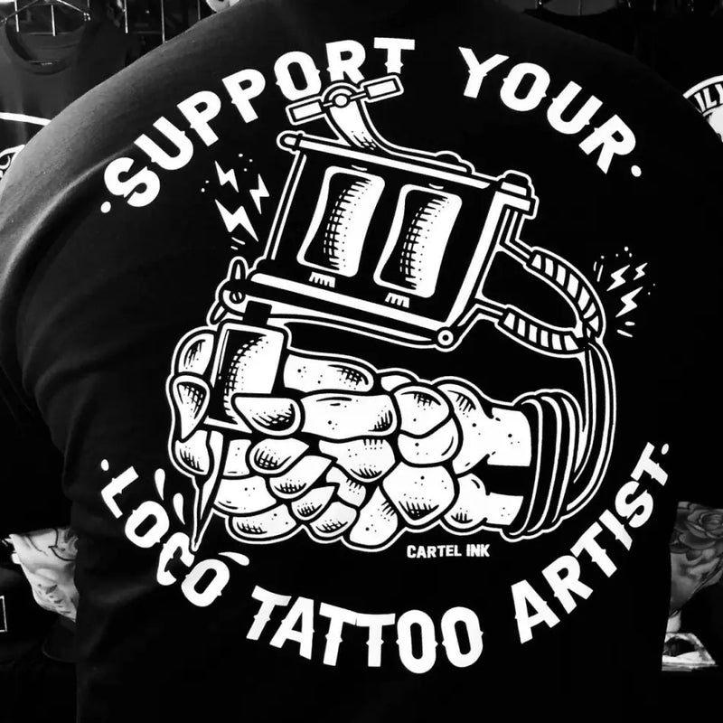 Cartel Ink - 5670-BLACK WHITE | Support Your Loco Tattoo Artist - T-SHIRT - synikclothing.com