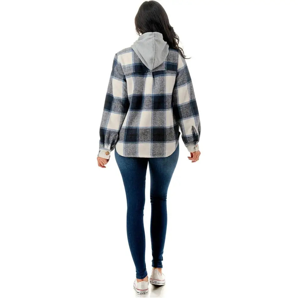 Color 5 - Fur lined plaid flannel shirt jacket shacket w/hoodie pocket - JACKET - synikclothing.com