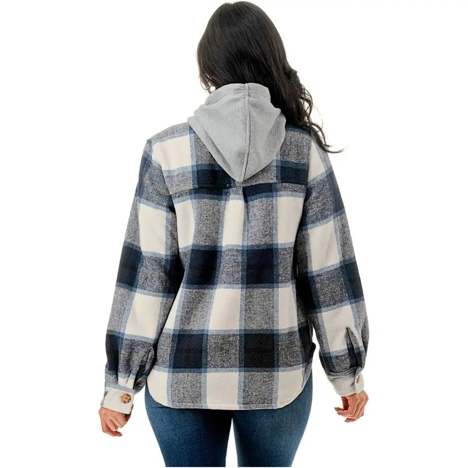 Color Fur lined plaid flannel shirt jacket shacket w/hoodie