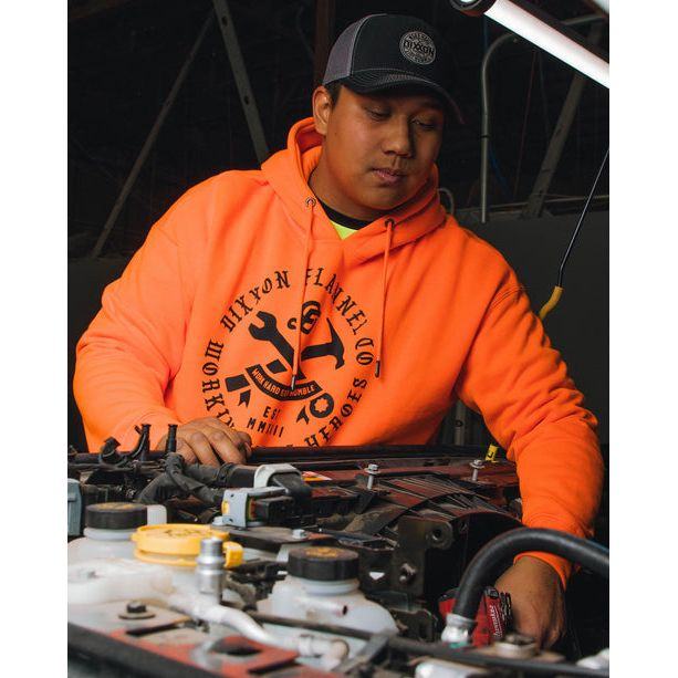 DIXXON-FLANNEL-PULLOVER-HOODIE-WORKING-CLASS-CREST-HI-VIS-ORANGE-HOODIE - PULLOVER HOODIE - synikclothing.com