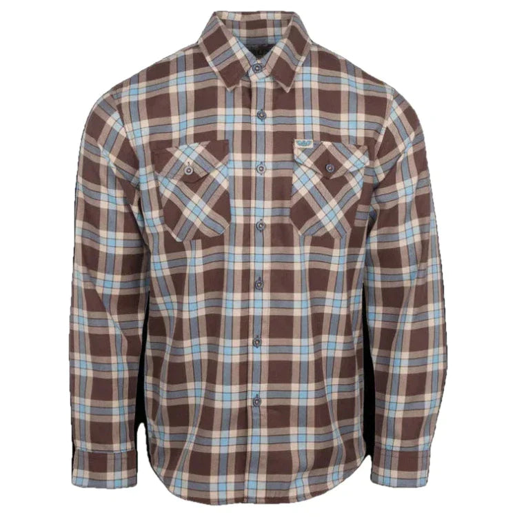 DIXXON FLANNEL SE BIKES RETRO RACING WITH BAG Allover Brown Blue and Tan Plaid XLRG WAS