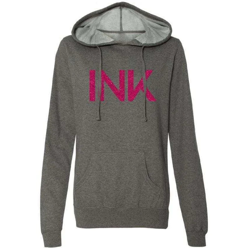 INK-ADDICT-INK-GLITTER-WOMEN'S-GUNMETAL-PULLOVER-HOODIE-PINK - PULLOVER HOODIE - Synik Clothing - synikclothing.com