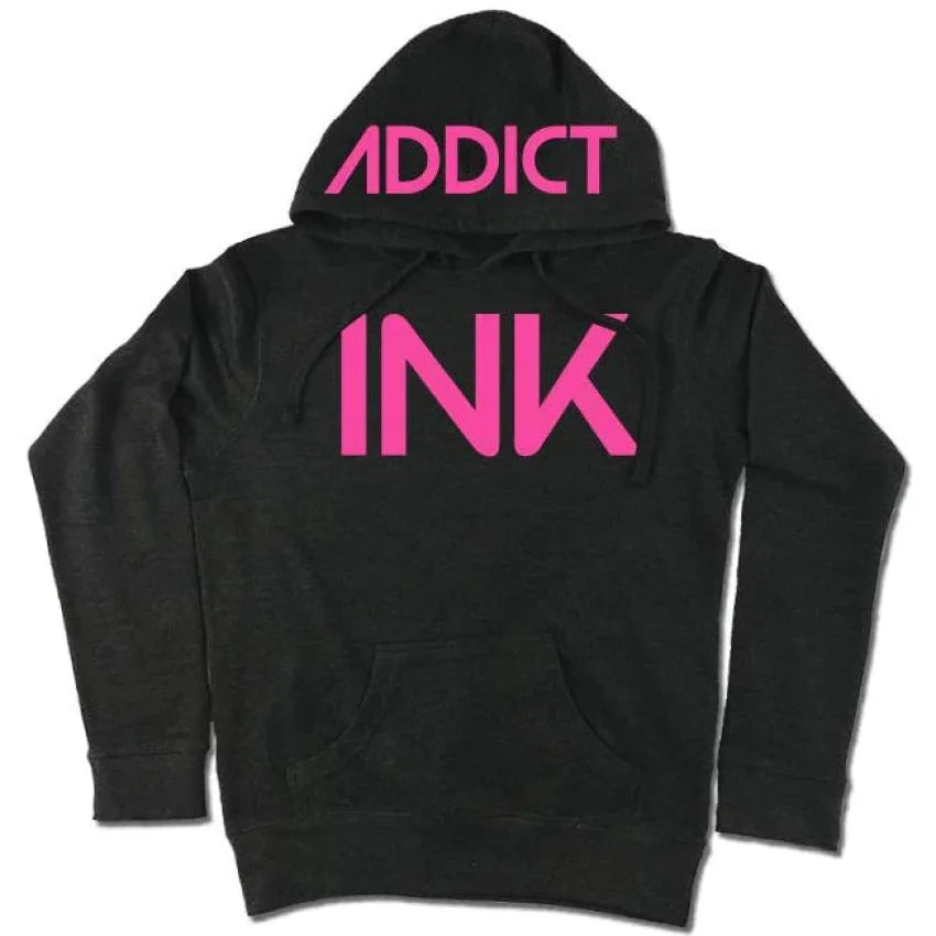 INK-ADDICT-INK-WOMEN'S-CHARCOAL-HEATHER-PULLOVER-HOODIE-PINK - PULLOVER HOODIE - Synik Clothing - synikclothing.com