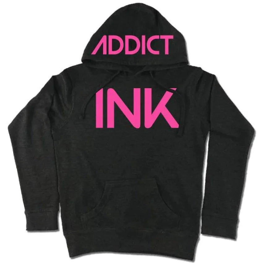 INK-ADDICT-INK-WOMEN'S-CHARCOAL-HEATHER-PULLOVER-HOODIE-PINK - PULLOVER HOODIE - synikclothing.com