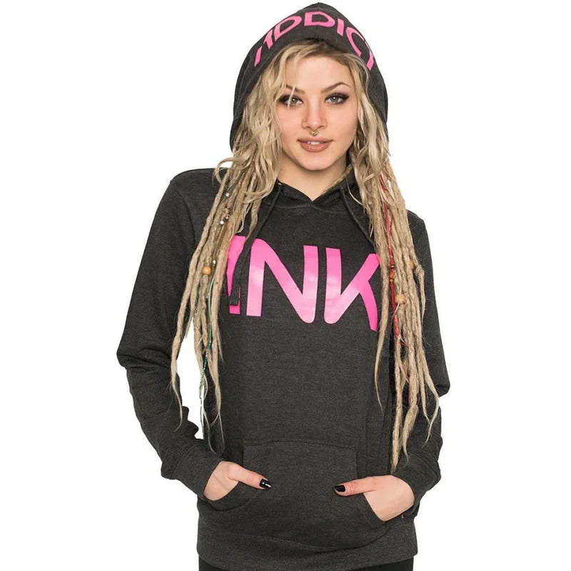 INK-ADDICT-INK-WOMEN'S-CHARCOAL-HEATHER-PULLOVER-HOODIE-PINK - PULLOVER HOODIE - synikclothing.com