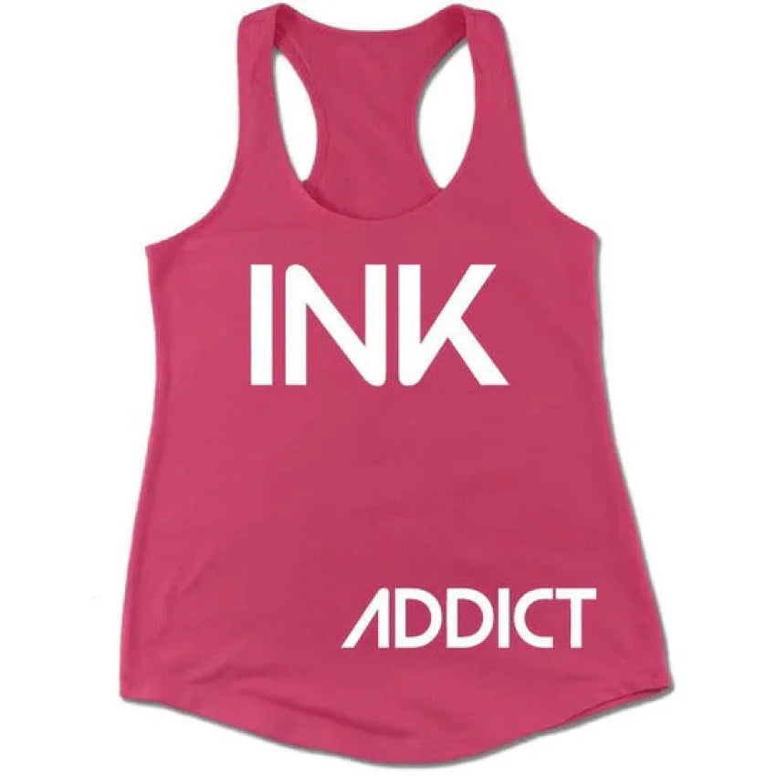 INK-ADDICT-INK-WOMEN'S-HOT-PINK-RACERBACK-TANK-WHITE - TANK TOP - Synik Clothing - synikclothing.com