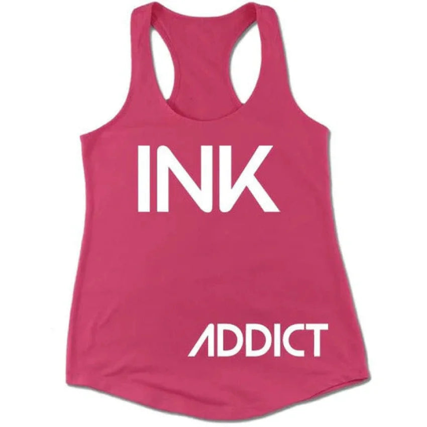 INK-ADDICT-INK-WOMEN'S-HOT-PINK-RACERBACK-TANK-WHITE - TANK TOP - synikclothing.com