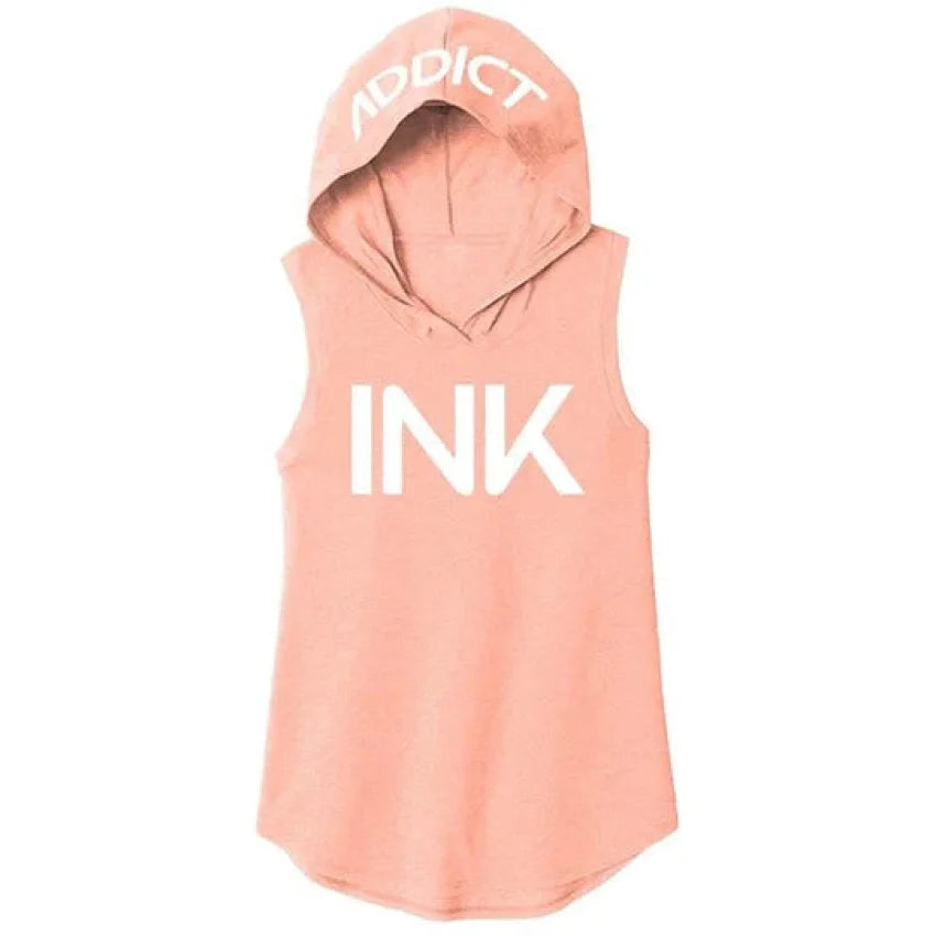 INK-ADDICT-INK-WOMEN'S-PEACH-SLEEVELESS-HOODIE-TEE-WHITE - PULLOVER HOODIE - synikclothing.com