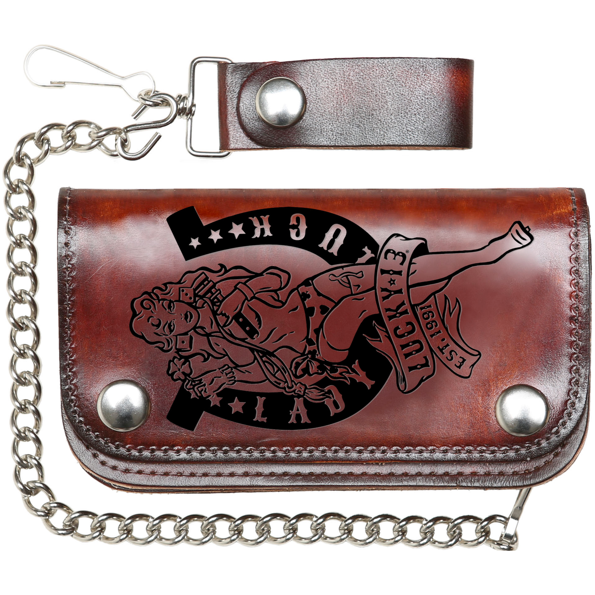 Lucky 13 The LADY LUCK Embossed 6” Chain Wallet