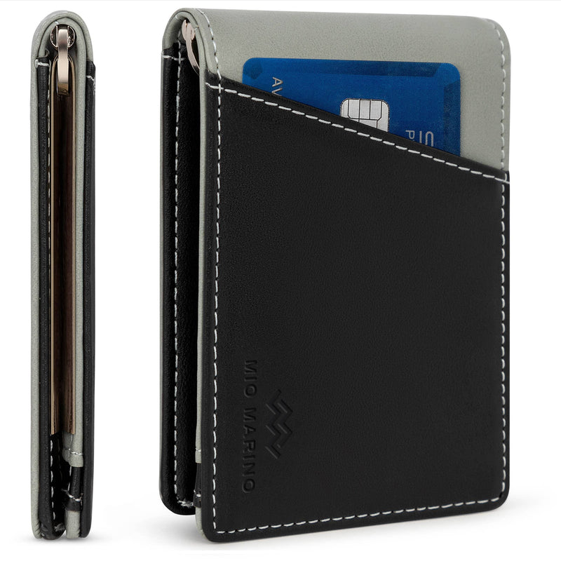 Mio Marino - Men's Slim Bifold Wallet with Quick Access Pull Tab: Carbon Black/Brown - WALLET - synikclothing.com