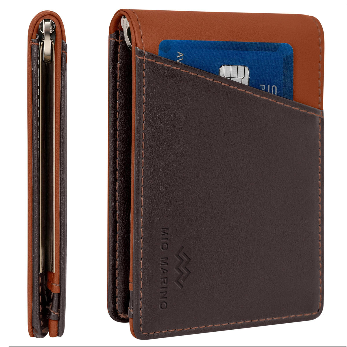 Mio Marino - Men's Slim Bifold Wallet with Quick Access Pull Tab: Gray/Beige - WALLET - synikclothing.com