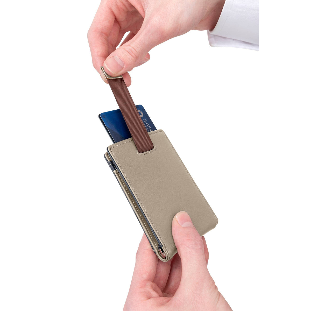 Mio Marino - Men's Slim Bifold Wallet with Quick Access Pull Tab: Gray/Beige - WALLET - synikclothing.com