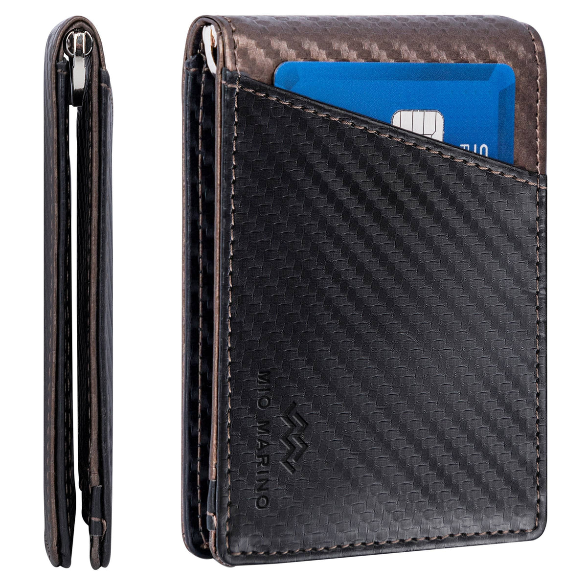 Mio Marino - Men's Slim Bifold Wallet with Quick Access Pull Tab: Gray/Beige - WALLET - synikclothing.com