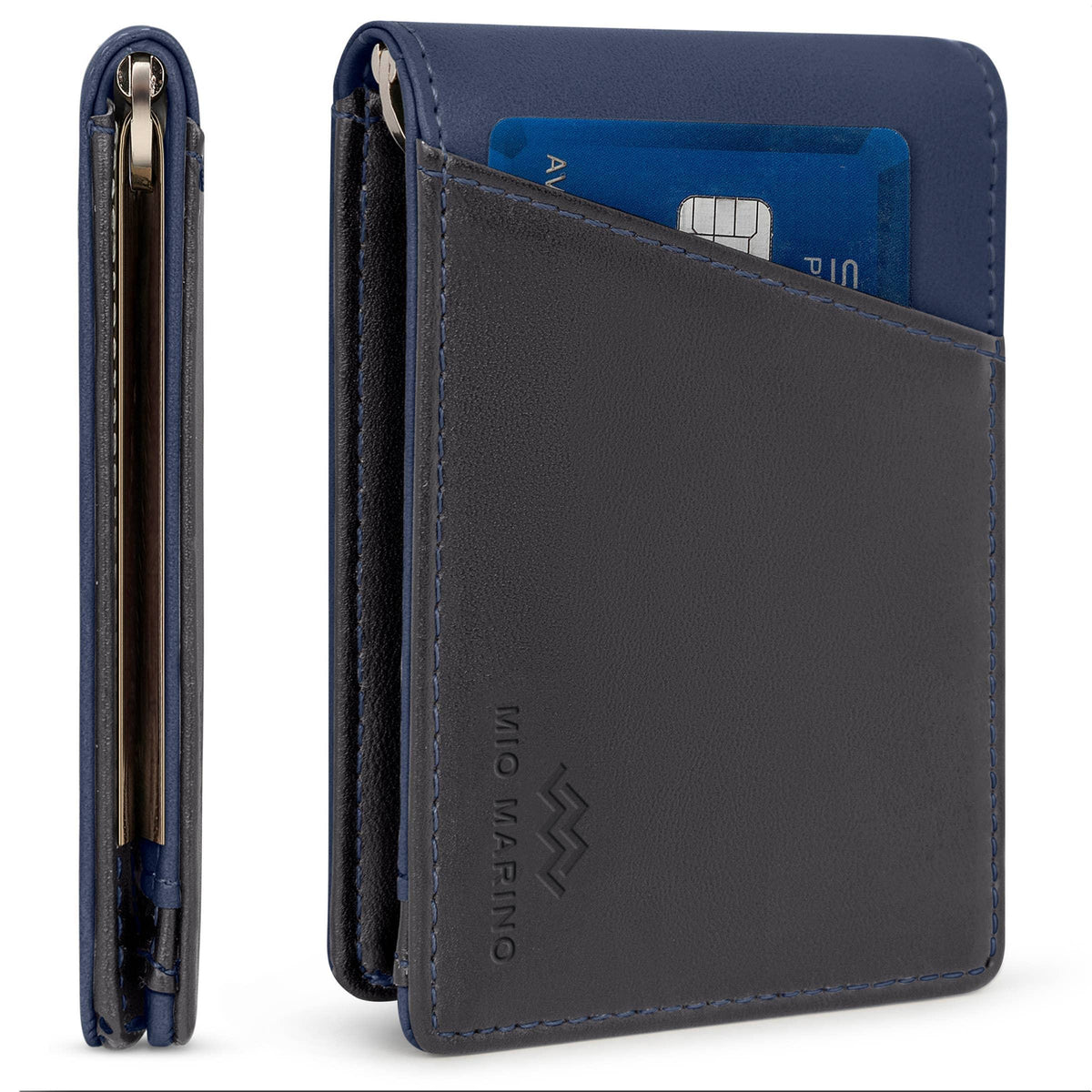 Mio Marino - Men's Slim Bifold Wallet with Quick Access Pull Tab: Gray/Beige - WALLET - synikclothing.com