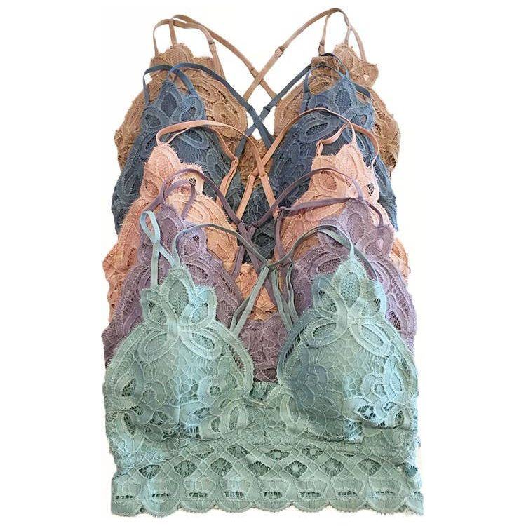 SCALLOPED LACE CAMI BRALETTE: BLUE SURF - - synikclothing.com