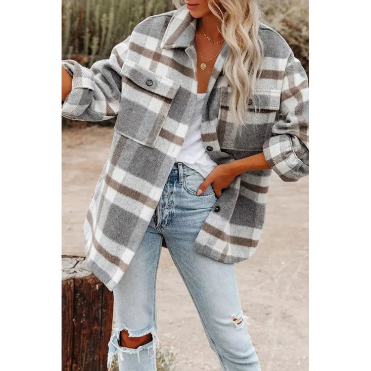 UNISHE - Plaid Flannel Shacket Jacket Women TOPW1118-K1 - - Synik Clothing - synikclothing.com