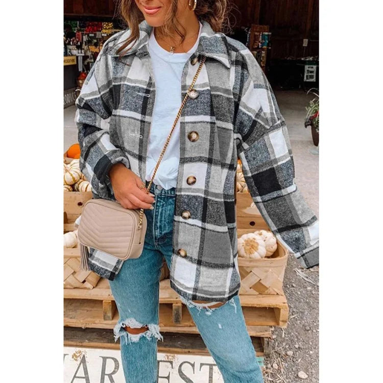 UNISHE - XC1238 Plaid Flannel Shacket Jacket Women - - synikclothing.com