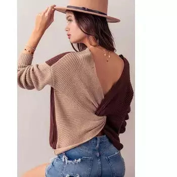 URBAN-DAIZY-COLORBLOCK-TWIST-OPEN-BACK-SWEATER - TANK TOP - synikclothing.com