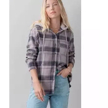 URBAN-DAIZY-PLAID-BUTTON-UP-FLEECE-LINED-HOODIE-TOP - JACKET - Synik Clothing - synikclothing.com