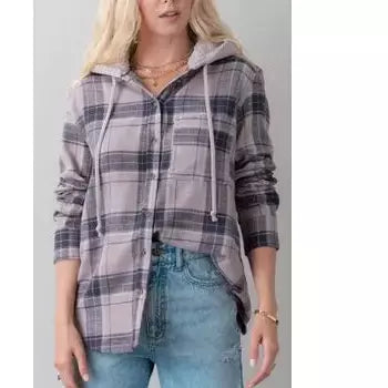 URBAN-DAIZY-PLAID-BUTTON-UP-FLEECE-LINED-HOODIE-TOP - JACKET - Synik Clothing - synikclothing.com