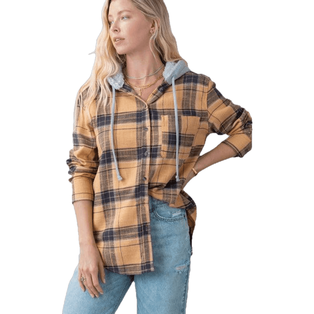 URBAN-DAIZY-PLAID-BUTTON-UP-FLEECE-LINED-HOODIE-TOP - JACKET - synikclothing.com