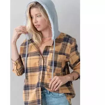 URBAN-DAIZY-PLAID-BUTTON-UP-FLEECE-LINED-HOODIE-TOP - JACKET - synikclothing.com