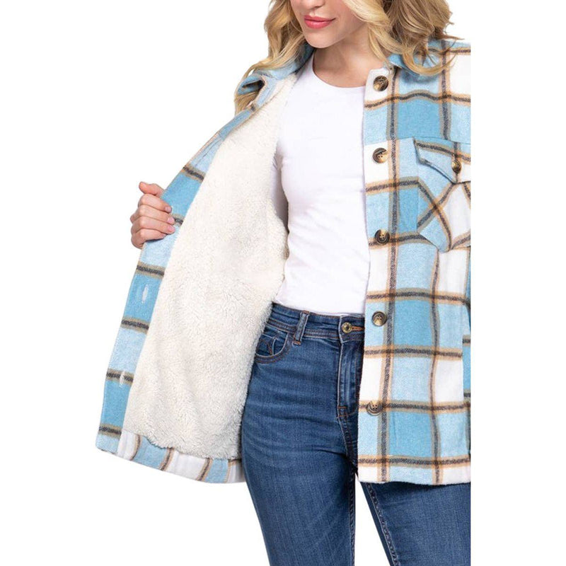 Vanilla Monkey - Brushed Plaid Jacket: BLUE/CREAM - - synikclothing.com