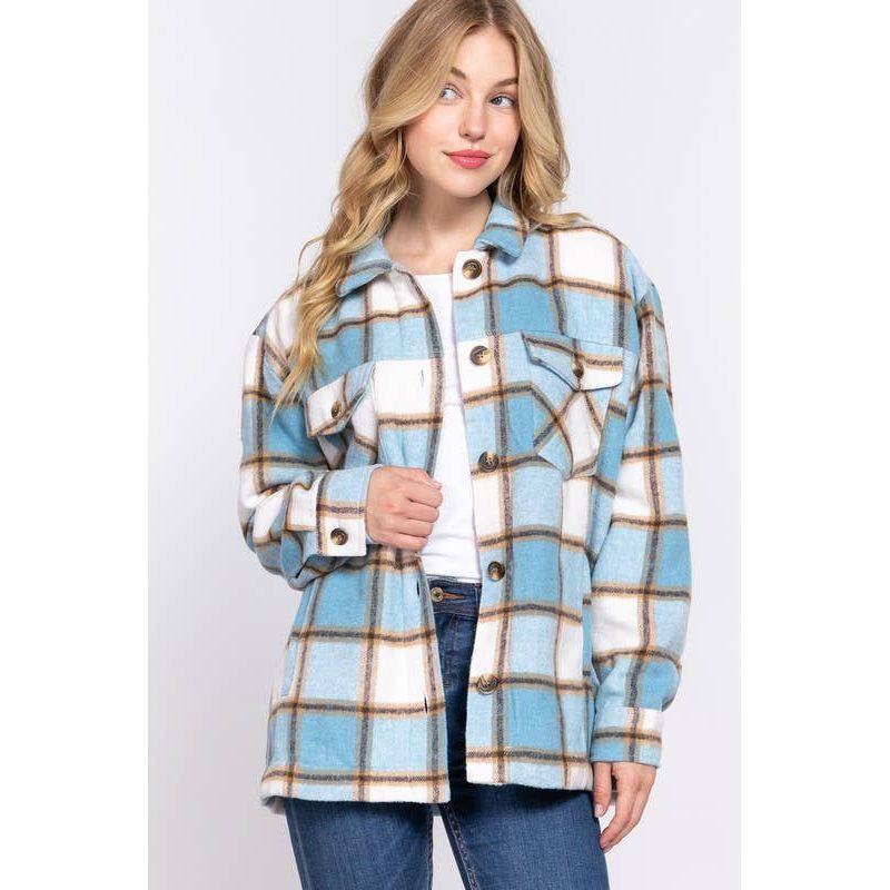 Vanilla Monkey - Brushed Plaid Jacket: BLUE/CREAM - - synikclothing.com