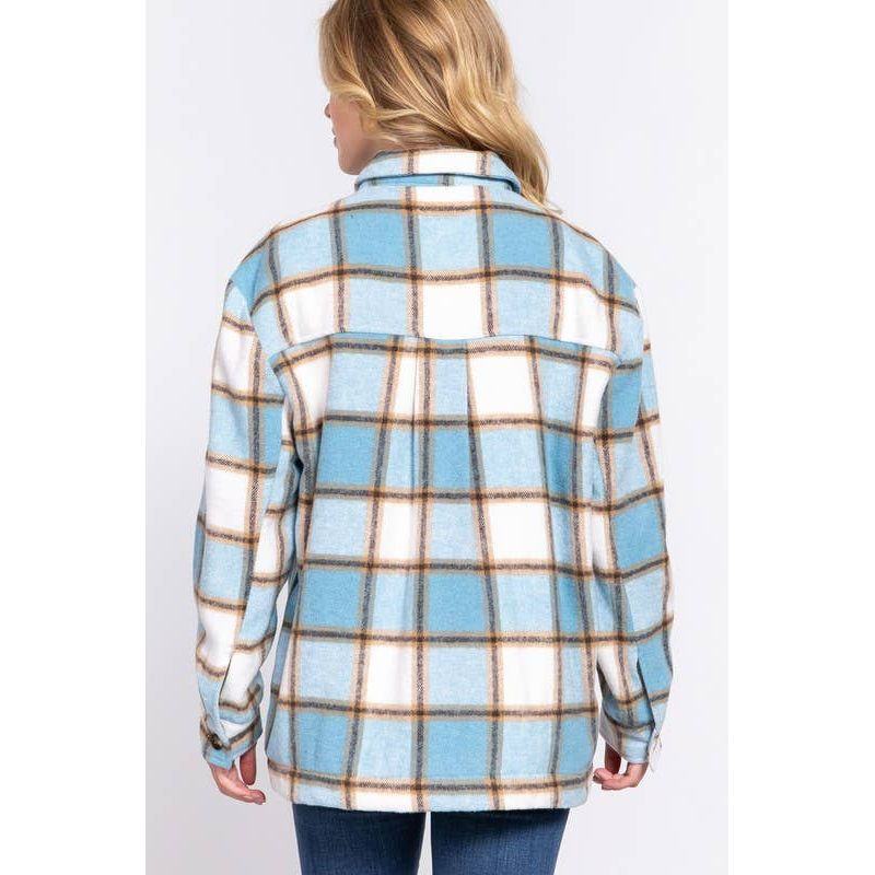 Vanilla Monkey - Brushed Plaid Jacket: BLUE/CREAM - - synikclothing.com