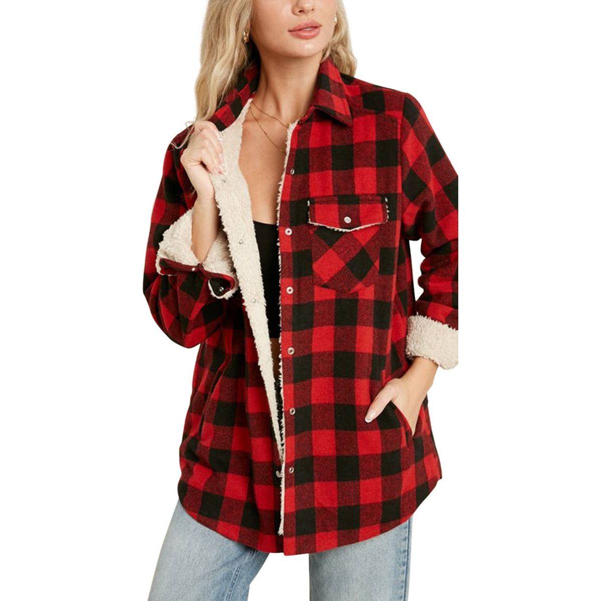 Vanilla Monkey - Buffalo Plaid Sherpa Lined Shacket: / BLACK PLAID - - synikclothing.com