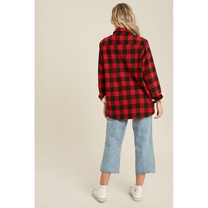 Vanilla Monkey - Buffalo Plaid Sherpa Lined Shacket: / BLACK PLAID - - synikclothing.com