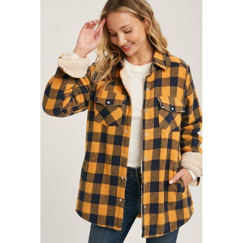 Vanilla Monkey - Buffalo Plaid Sherpa Lined Shacket: / BLACK PLAID - - synikclothing.com