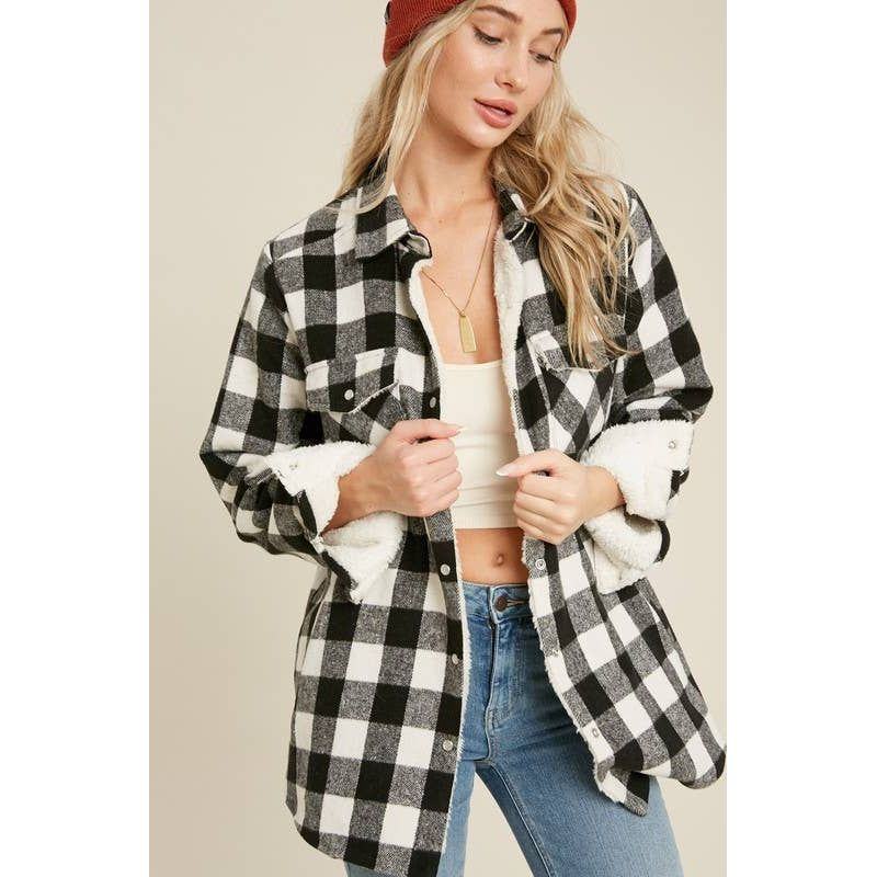 Vanilla Monkey - Buffalo Plaid Sherpa Lined Shacket: RED PLAID - - synikclothing.com