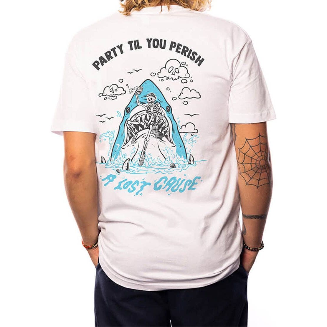 A Lost Cause - Shark Party Tee: White / S - - Synik Clothing - synikclothing.com