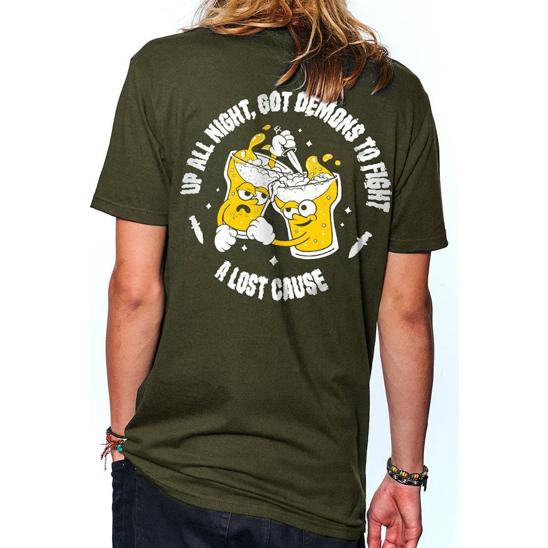 A Lost Cause - Up All Night Tee: Olive / XL - - Synik Clothing - synikclothing.com