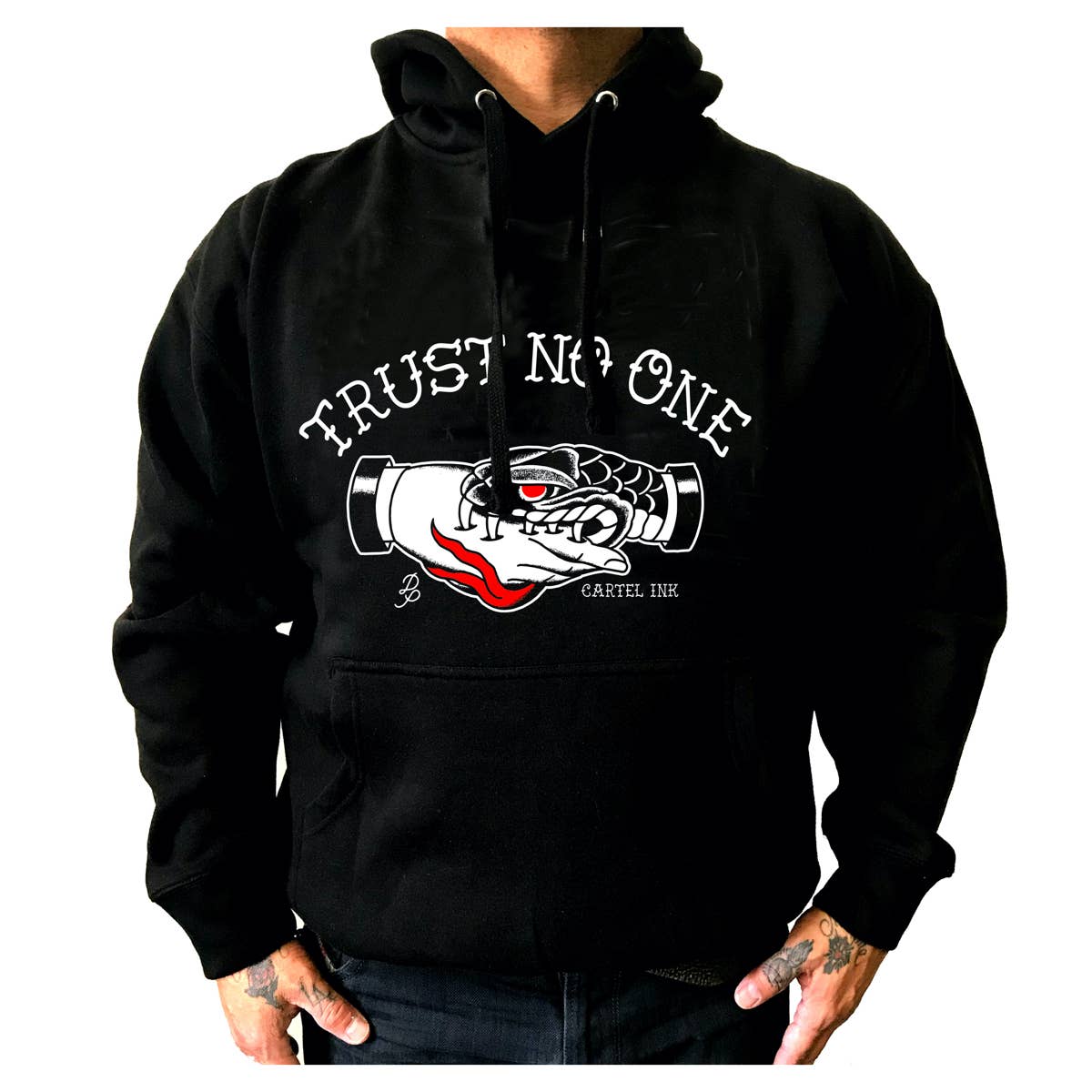 Cartel Ink - 6094-BLACK WHITE RED | Trust No One | Unisex Pullover Hoodie: Black White Pink / L - - Synik Clothing - synikclothing.com